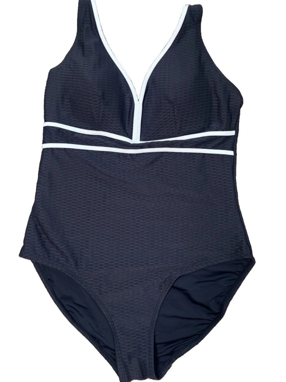 Nip Tuck Black One-Piece Swimsuit with White Trim Tummy Control